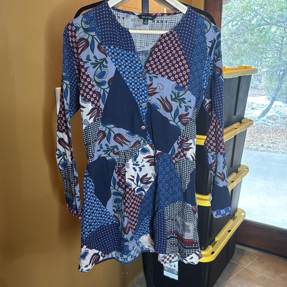 Yak & Yeti Dress Boho Floral Patchwork Print 100% Cotton Size Medium